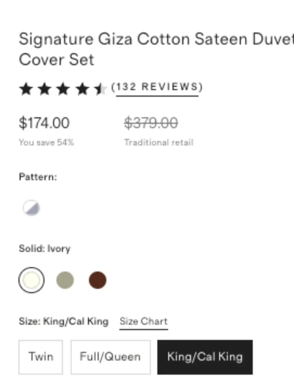 Quince Signature Giza Cotton Sateen Duvet Cover Set – King/Cal King – Ivory